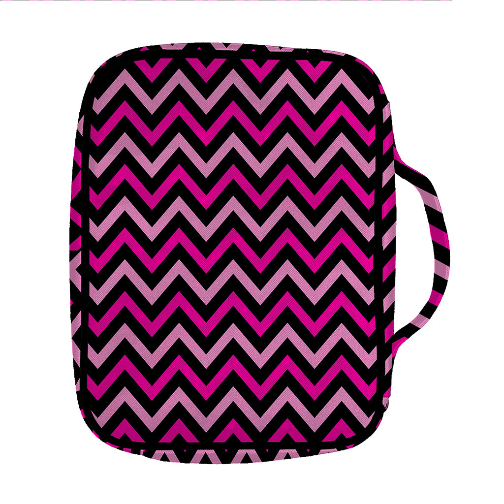 Hot Pink And Black Chevron Pattern Print Front Pocket Bible Bag