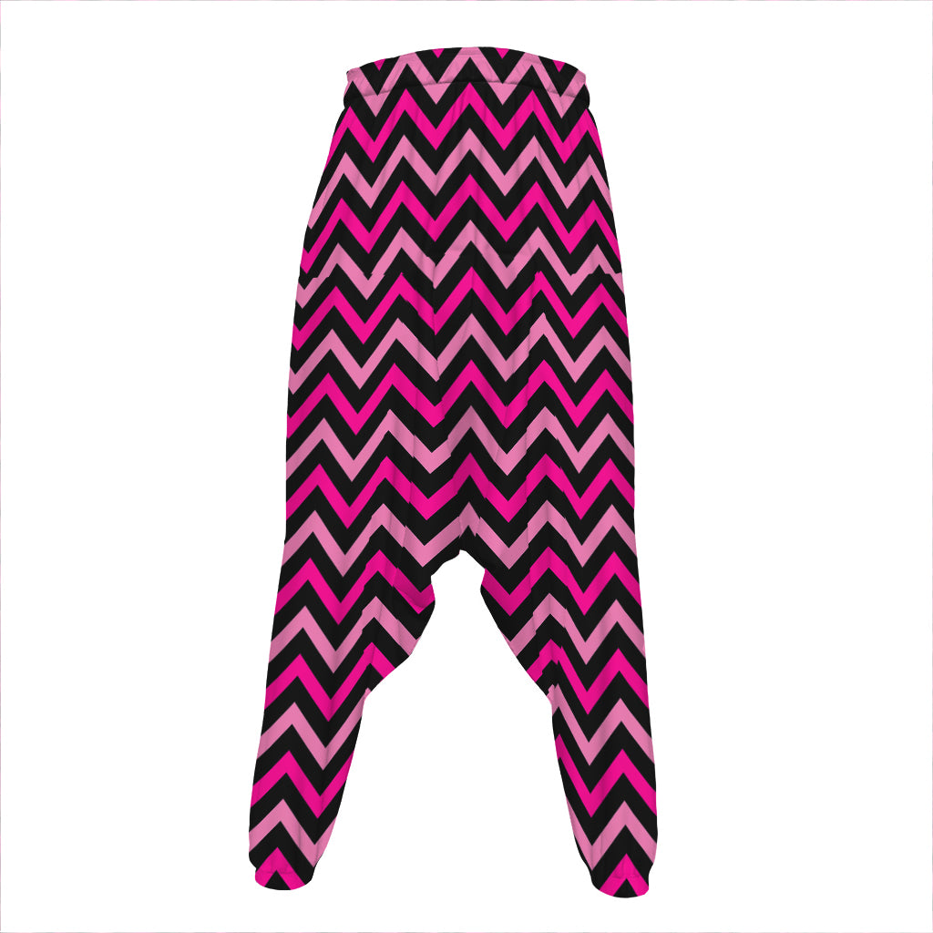 Hot Pink And Black Chevron Pattern Print Hammer Pants