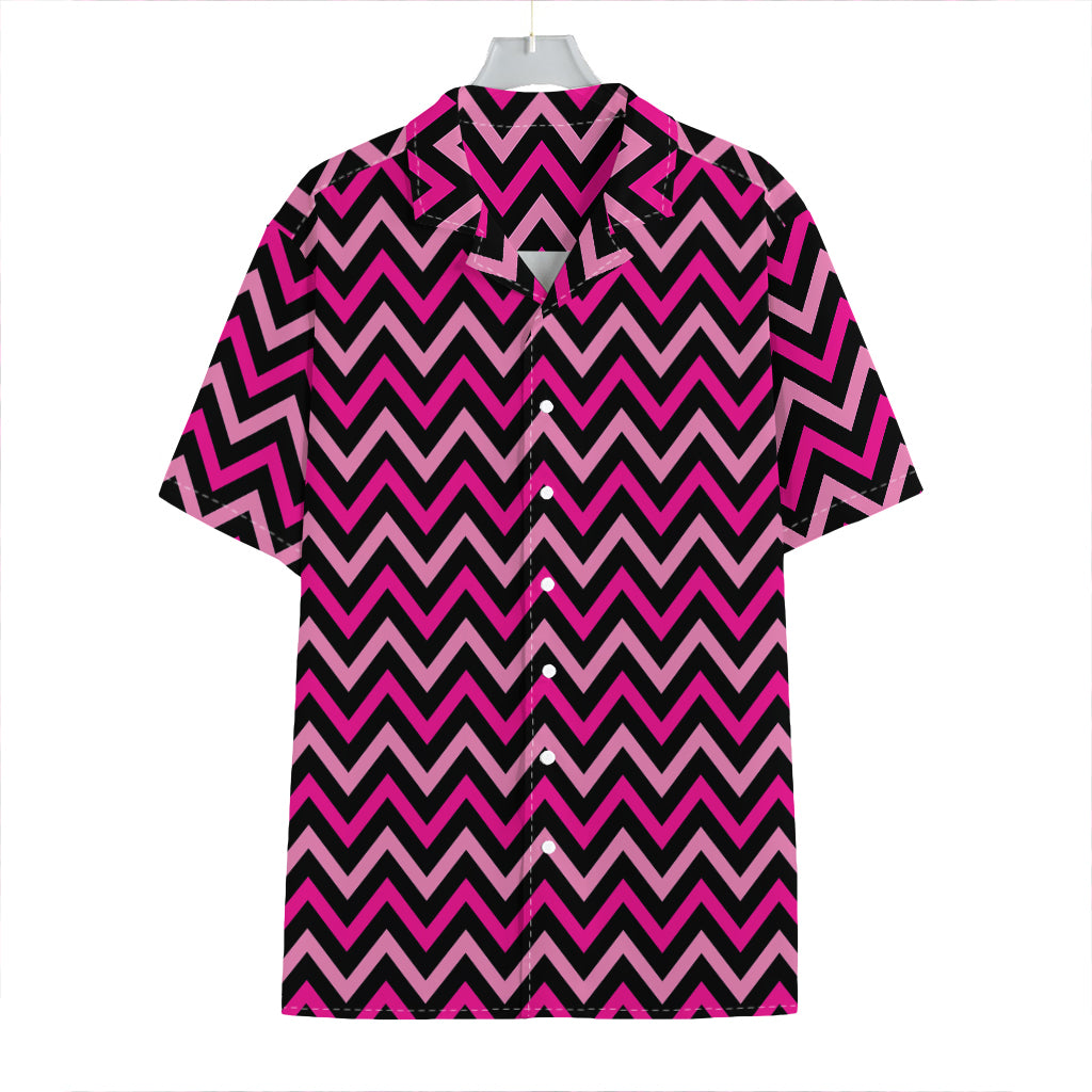 Hot Pink And Black Chevron Pattern Print Hawaiian Shirt