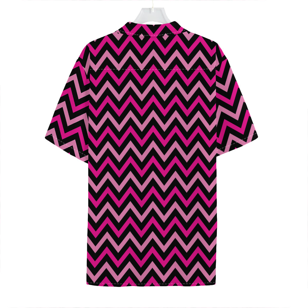 Hot Pink And Black Chevron Pattern Print Hawaiian Shirt