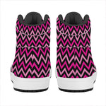 Hot Pink And Black Chevron Pattern Print High Top Leather Sneakers