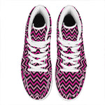 Hot Pink And Black Chevron Pattern Print High Top Leather Sneakers
