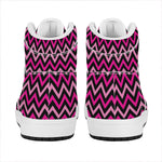 Hot Pink And Black Chevron Pattern Print High Top Leather Sneakers