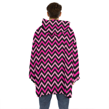 Hot Pink And Black Chevron Pattern Print Hoodie Blanket