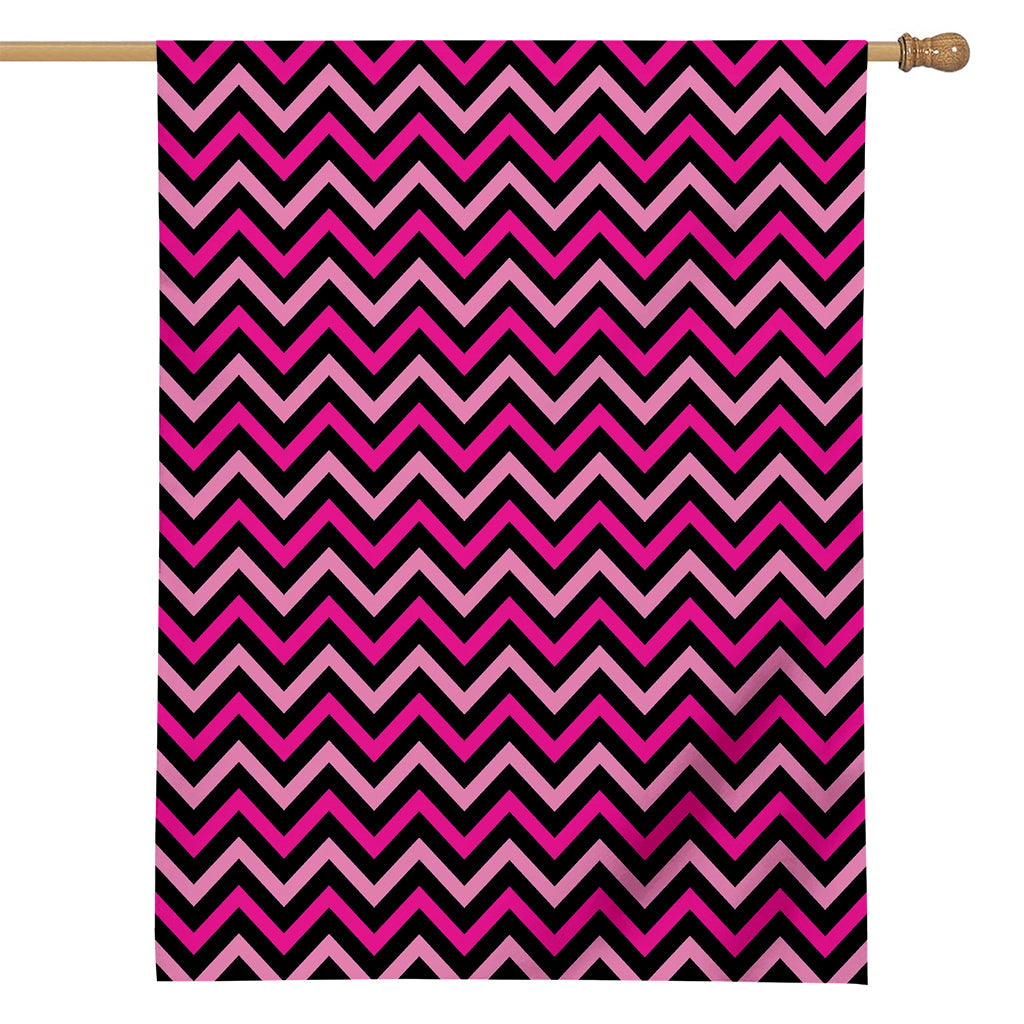 Hot Pink And Black Chevron Pattern Print House Flag