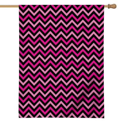 Hot Pink And Black Chevron Pattern Print House Flag
