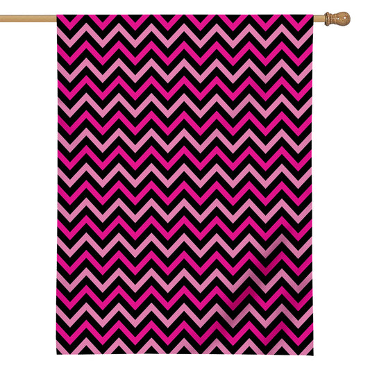 Hot Pink And Black Chevron Pattern Print House Flag