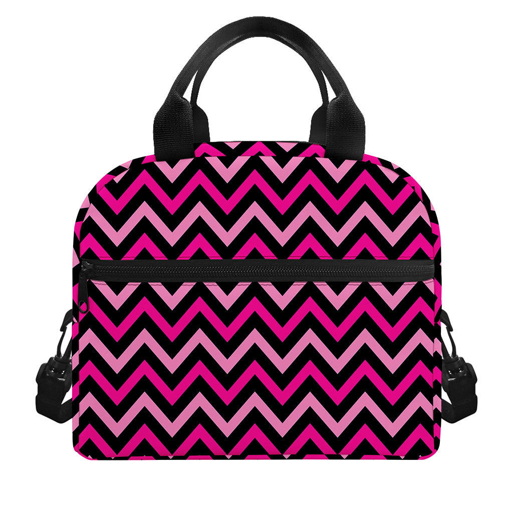 Hot Pink And Black Chevron Pattern Print Insulated Lunch Bag