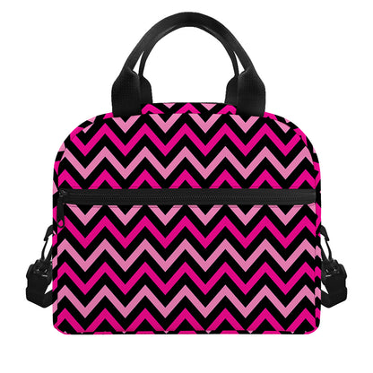 Hot Pink And Black Chevron Pattern Print Insulated Lunch Bag