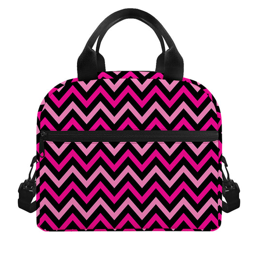 Hot Pink And Black Chevron Pattern Print Insulated Lunch Bag