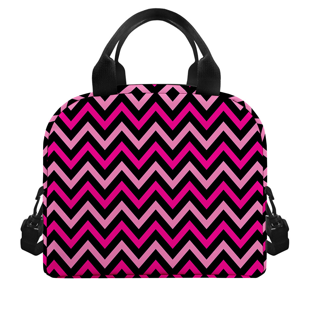 Hot Pink And Black Chevron Pattern Print Insulated Lunch Bag