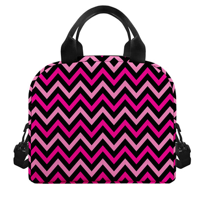 Hot Pink And Black Chevron Pattern Print Insulated Lunch Bag
