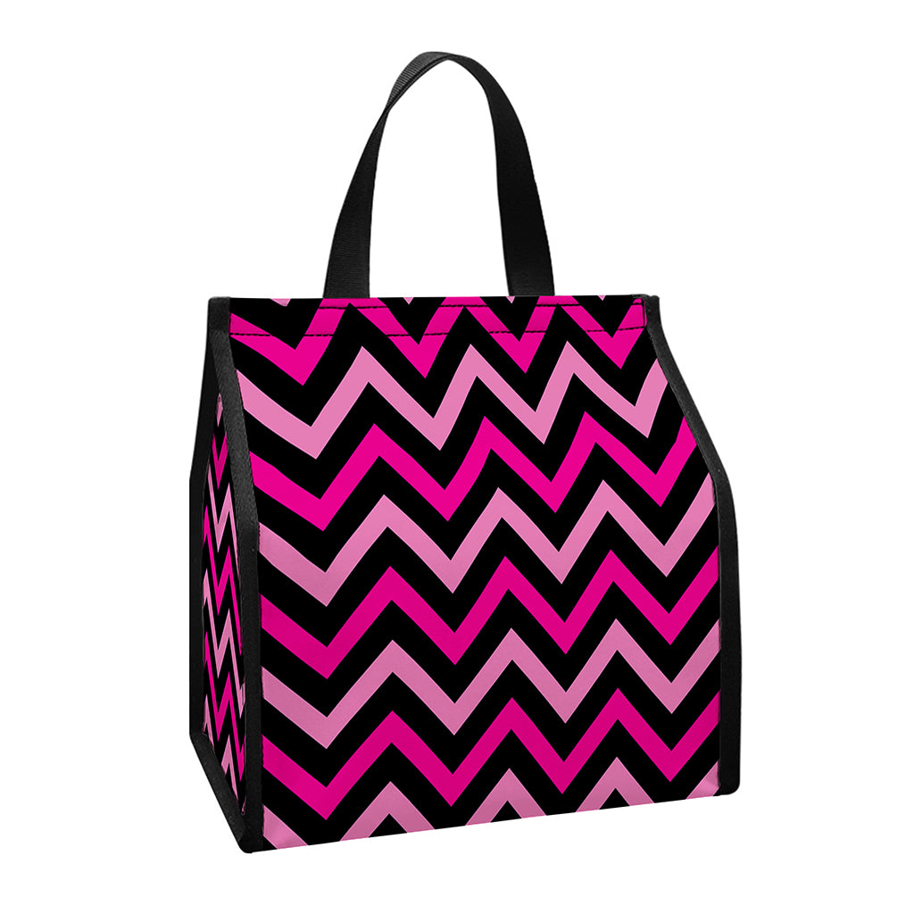 Hot Pink And Black Chevron Pattern Print Insulated Lunch Tote
