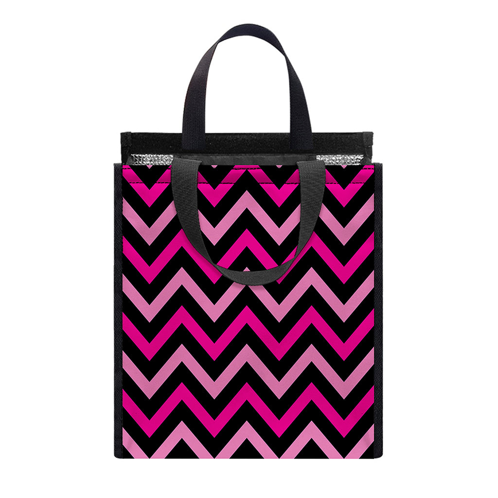 Hot Pink And Black Chevron Pattern Print Insulated Lunch Tote
