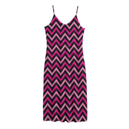 Hot Pink And Black Chevron Pattern Print Jersey Midi Cami Dress
