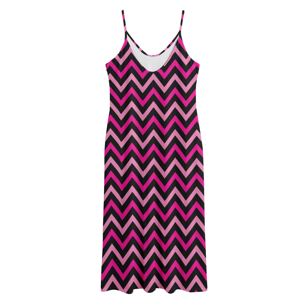 Hot Pink And Black Chevron Pattern Print Jersey Midi Cami Dress