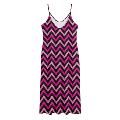 Hot Pink And Black Chevron Pattern Print Jersey Midi Cami Dress