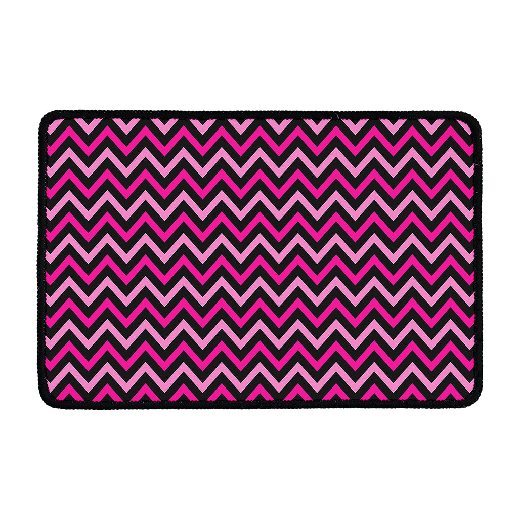 Hot Pink And Black Chevron Pattern Print Kitchen Mat