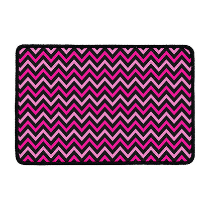 Hot Pink And Black Chevron Pattern Print Kitchen Mat