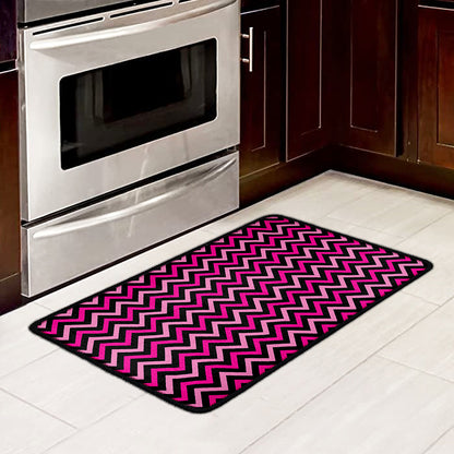 Hot Pink And Black Chevron Pattern Print Kitchen Mat
