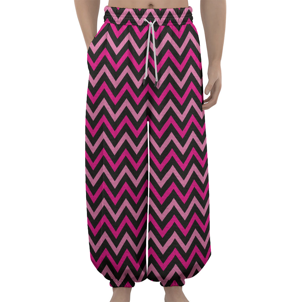 Hot Pink And Black Chevron Pattern Print Lantern Pants