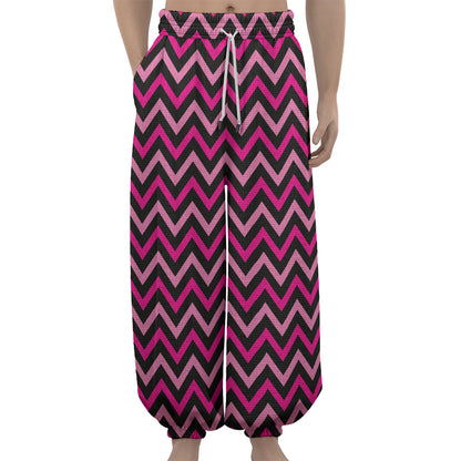 Hot Pink And Black Chevron Pattern Print Lantern Pants