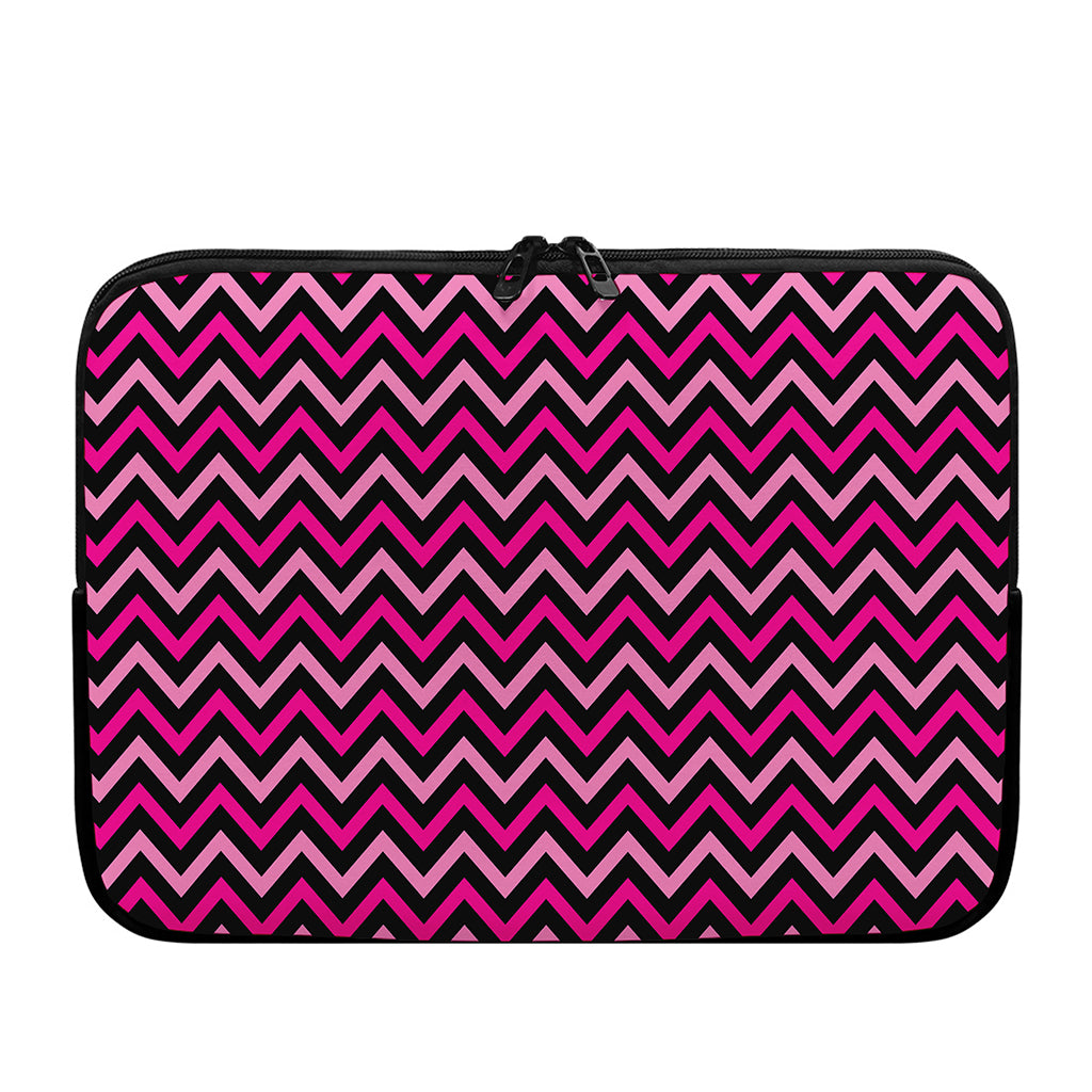 Hot Pink And Black Chevron Pattern Print Laptop Sleeve