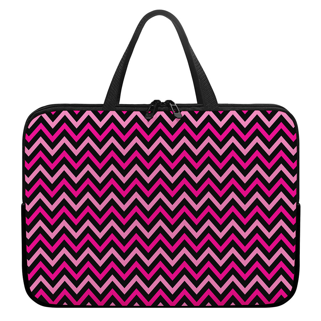 Hot Pink And Black Chevron Pattern Print Laptop Sleeve With Handle