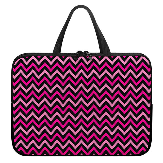 Hot Pink And Black Chevron Pattern Print Laptop Sleeve With Handle