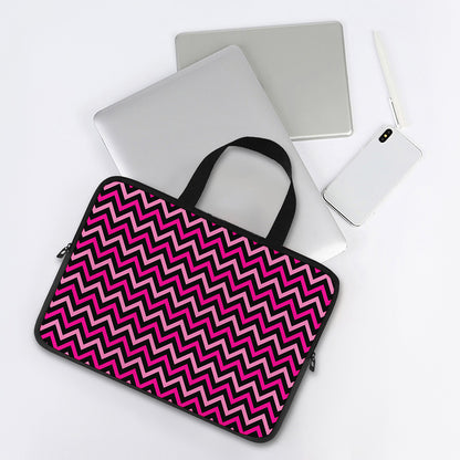 Hot Pink And Black Chevron Pattern Print Laptop Sleeve With Handle