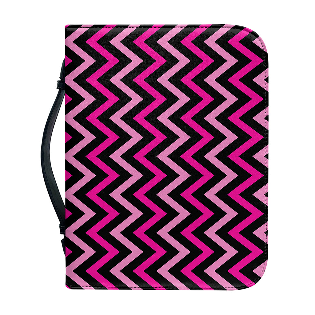 Hot Pink And Black Chevron Pattern Print Leather Bible Cover