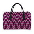 Hot Pink And Black Chevron Pattern Print Leather Duffel Bag