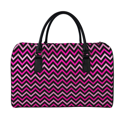 Hot Pink And Black Chevron Pattern Print Leather Duffle Bag
