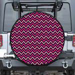 Hot Pink And Black Chevron Pattern Print Leather Spare Tire Cover
