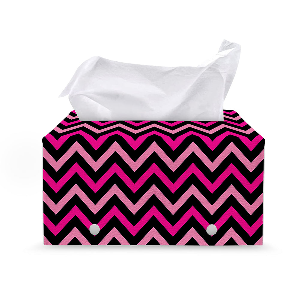 Hot Pink And Black Chevron Pattern Print Leather Tissue Box Cover