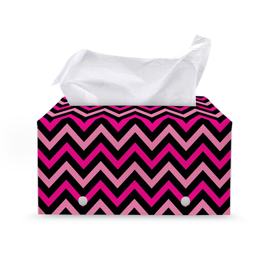 Hot Pink And Black Chevron Pattern Print Leather Tissue Box Cover