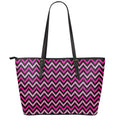 Hot Pink And Black Chevron Pattern Print Leather Tote Bag With Zipper