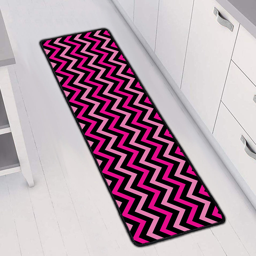 Hot Pink And Black Chevron Pattern Print Long Kitchen Mat