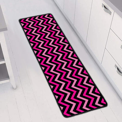 Hot Pink And Black Chevron Pattern Print Long Kitchen Mat