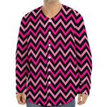 Hot Pink And Black Chevron Pattern Print Long Sleeve Baseball Jersey