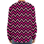 Hot Pink And Black Chevron Pattern Print Long Sleeve Baseball Jersey