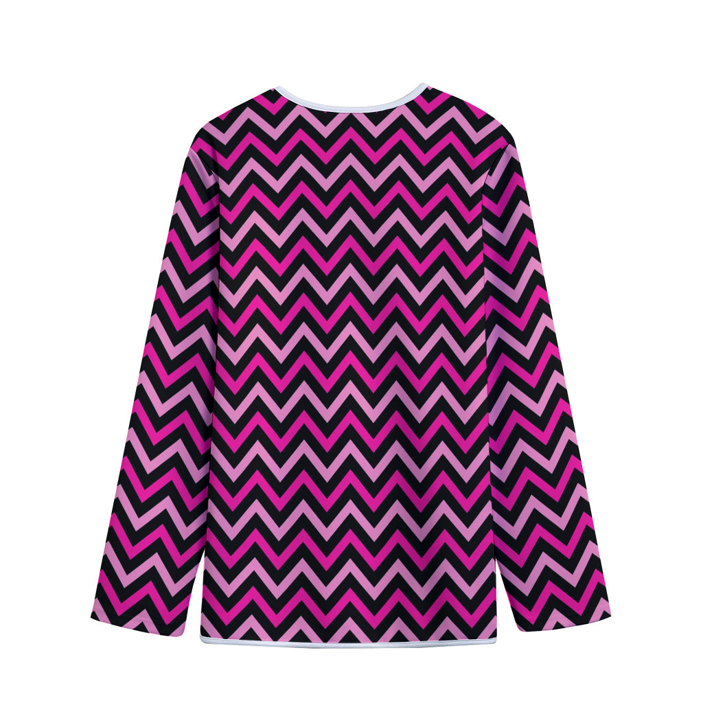 Hot Pink And Black Chevron Pattern Print Long Sleeve Short Coat