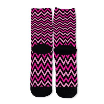 Hot Pink And Black Chevron Pattern Print Long Socks