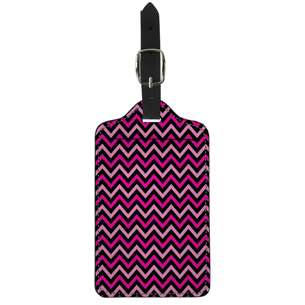 Hot Pink And Black Chevron Pattern Print Luggage Tag