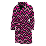 Hot Pink And Black Chevron Pattern Print Men's Bathrobe