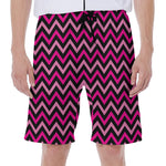 Hot Pink And Black Chevron Pattern Print Men's Beach Shorts