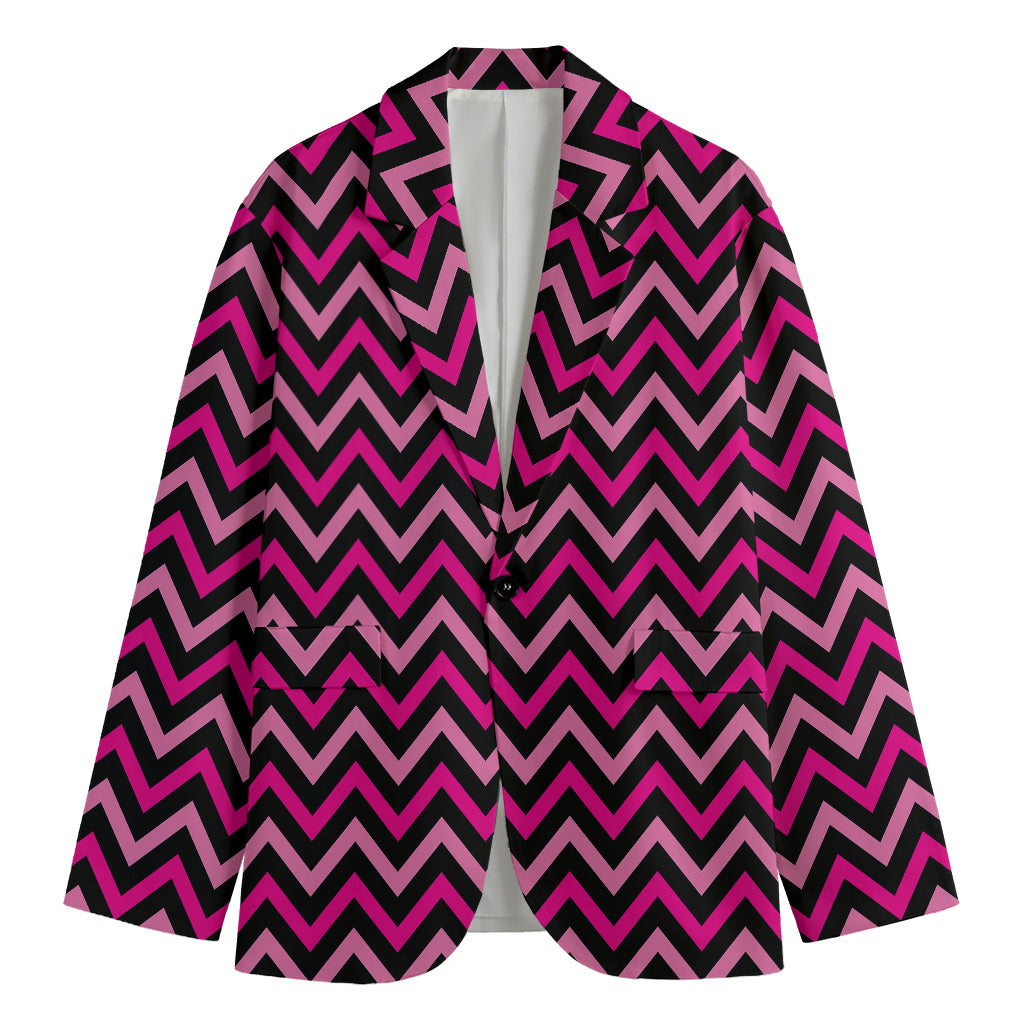 Hot Pink And Black Chevron Pattern Print Men's Blazer