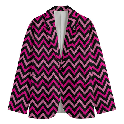 Hot Pink And Black Chevron Pattern Print Men's Blazer