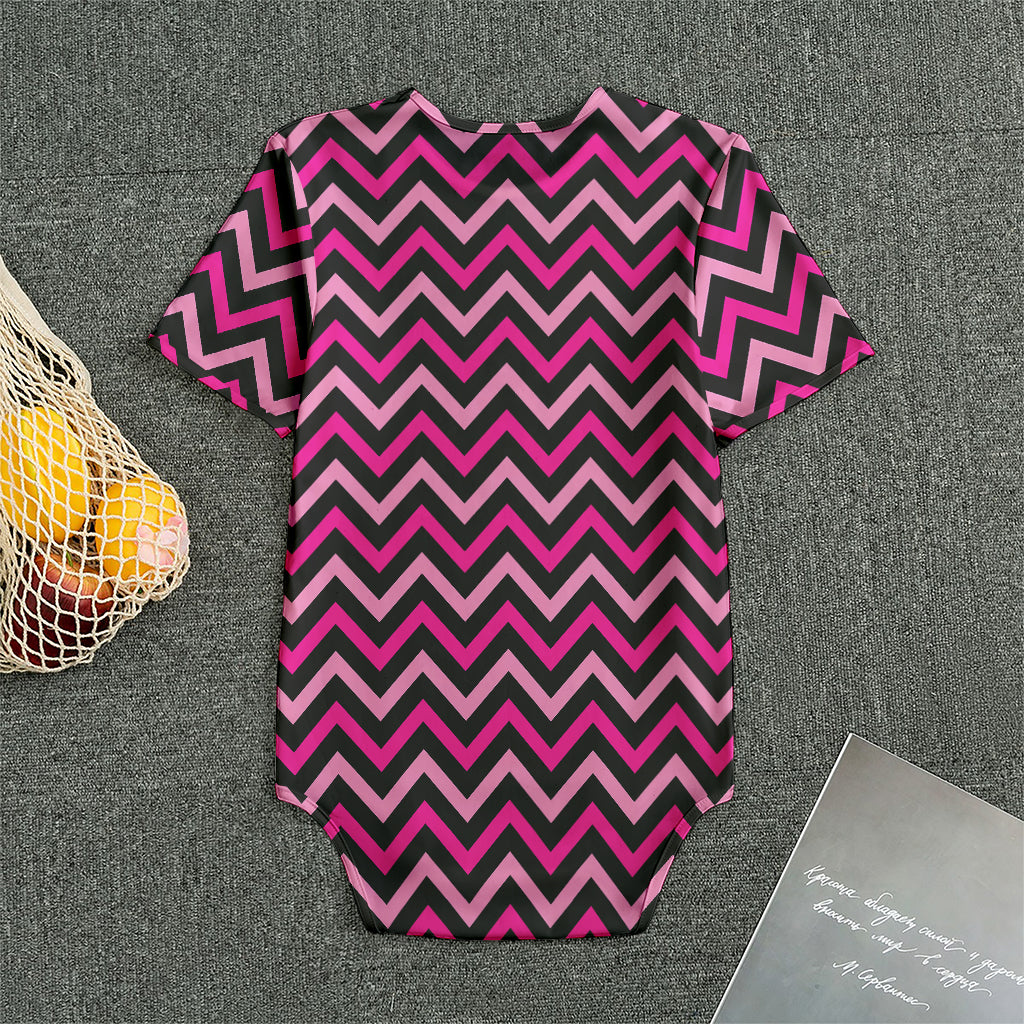 Hot Pink And Black Chevron Pattern Print Men's Bodysuit