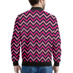 Hot Pink And Black Chevron Pattern Print Men's Bomber Jacket